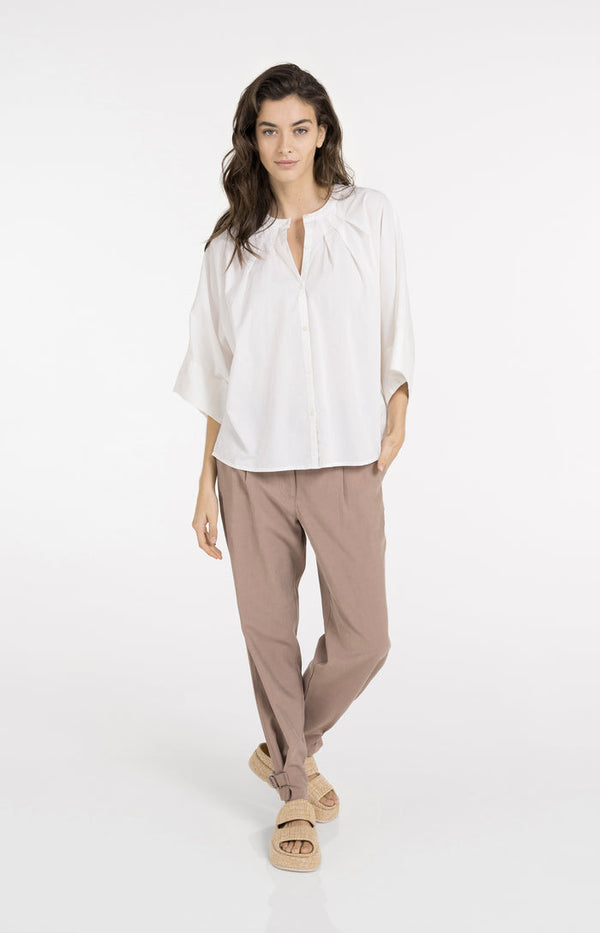YAYA Oversized Blouse with Batwing Sleeves & Pleats