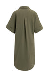 YAYA V-neck Dress with Pleated Sleeves & a Loose Fit - Army Green