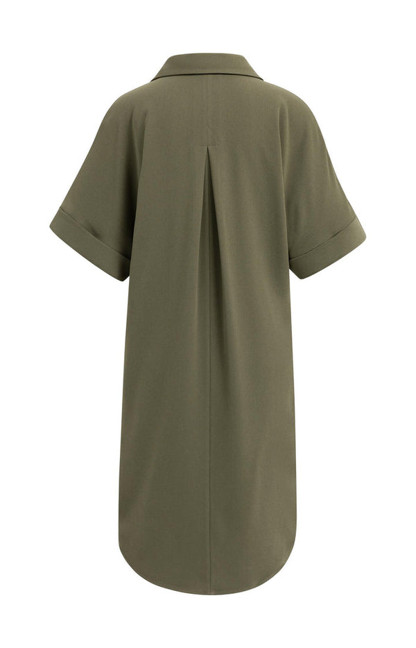 YAYA V-neck Dress with Pleated Sleeves & a Loose Fit - Army Green