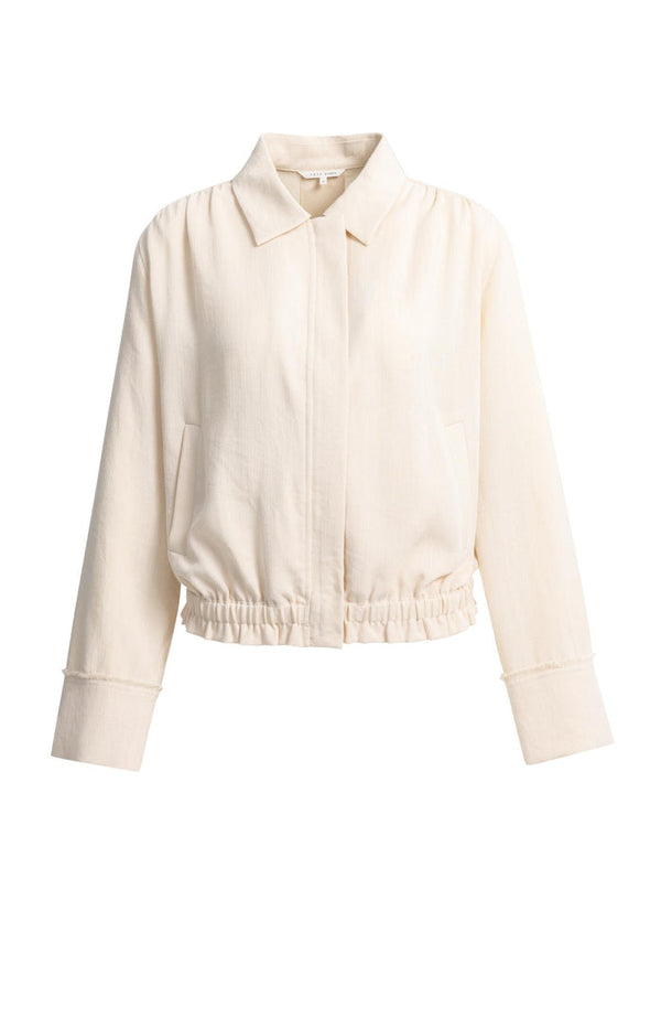 YAYA Linen Blouse Jacket with Collar & Elasticated Hem - Cloud Cream White