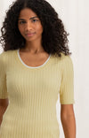 YAYA Round Neck Ribbed Sweater - Parsnip Yellow