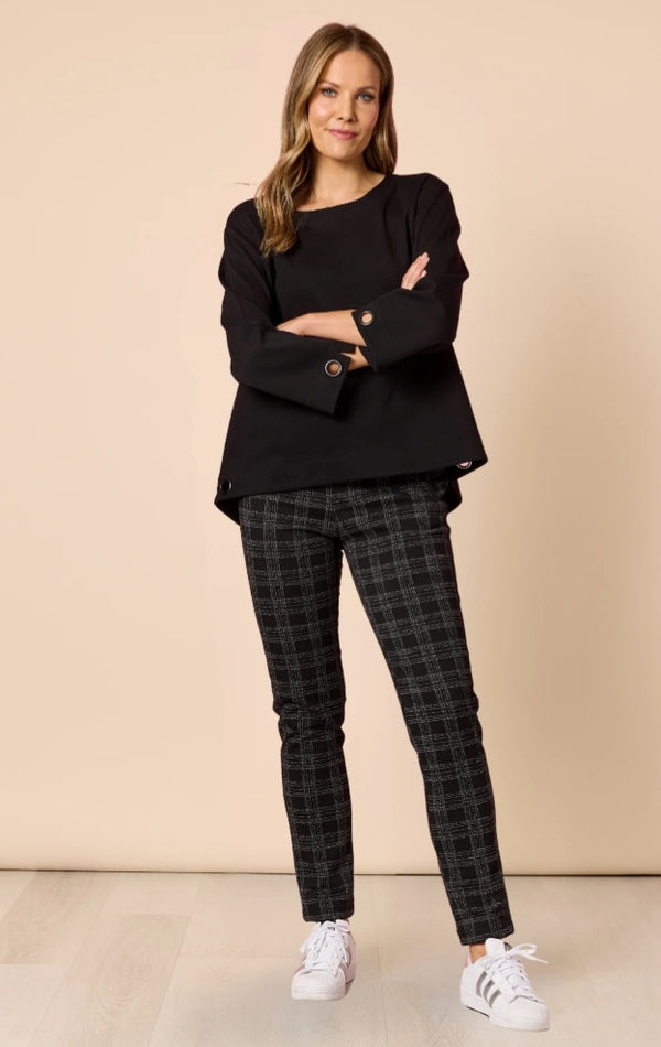 Threadz Cannes Check Print Slim Leg Pant - Black