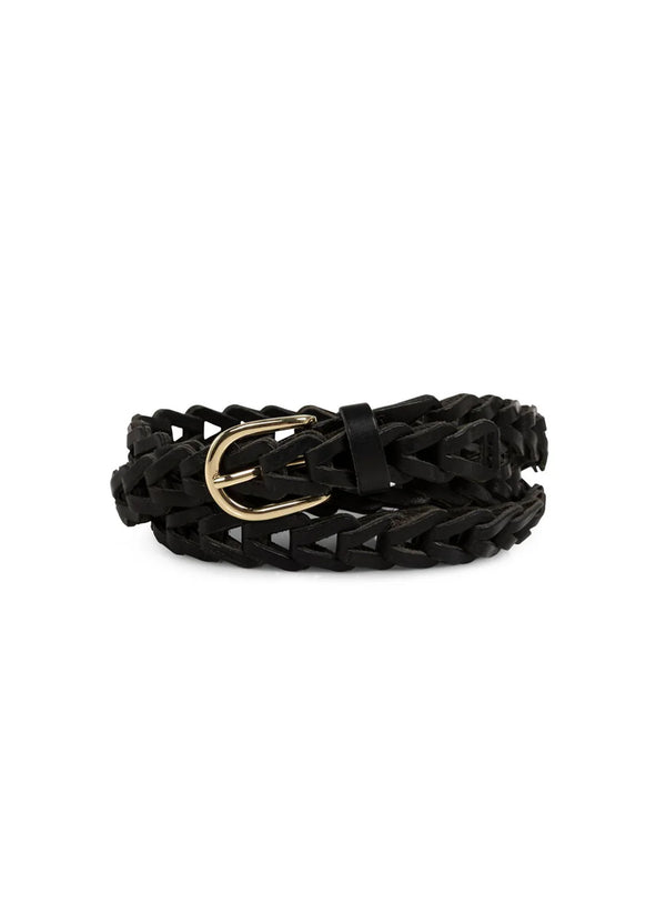 YAYA Braided leather belt with buckle - Black