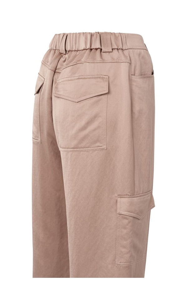 Yaya Satin cargo trousers with wide legs and pocket details Dusty Pink