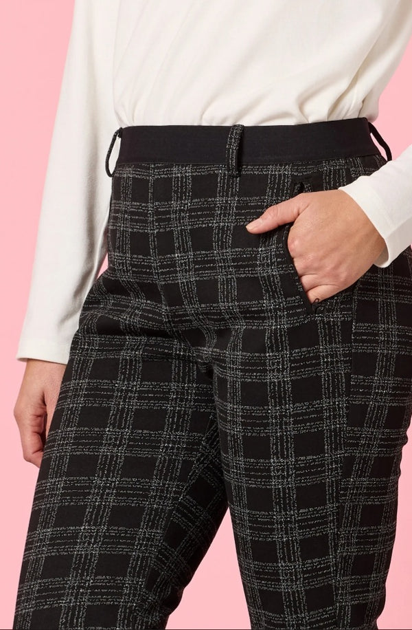 Threadz Cannes Check Print Slim Leg Pant - Black