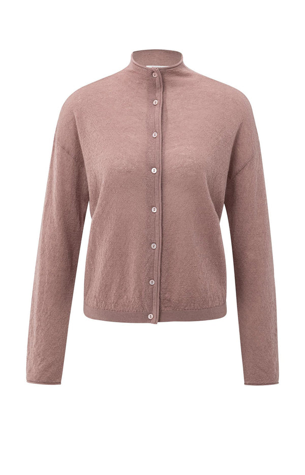 YAYA Knitted High Neckline Cardigan- Blush Pink