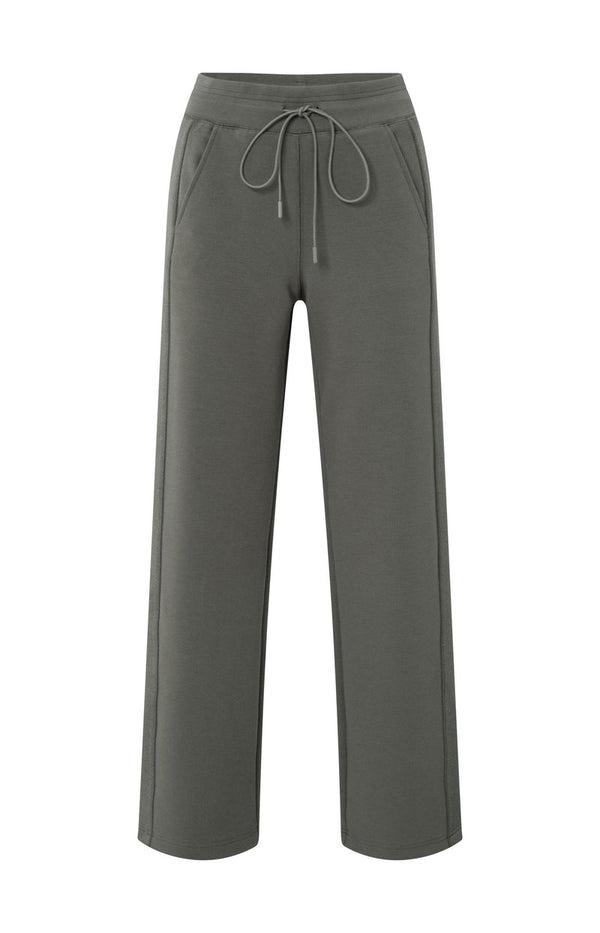 YAYA Wide Leg Jersey Trousers - Dark Night Grey