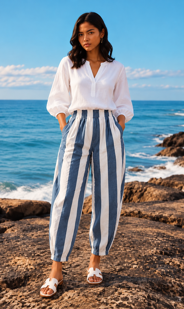Made In Italy Fitted Barrel Pants- Striped