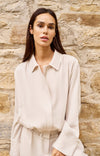 YAYA Linen Blouse Jacket with Collar & Elasticated Hem - Cloud Cream White