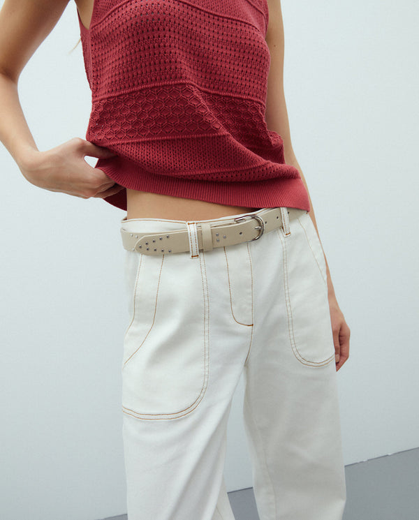 ANDAM Round Eco Leather Buckle Studs Belt - Crudo-115