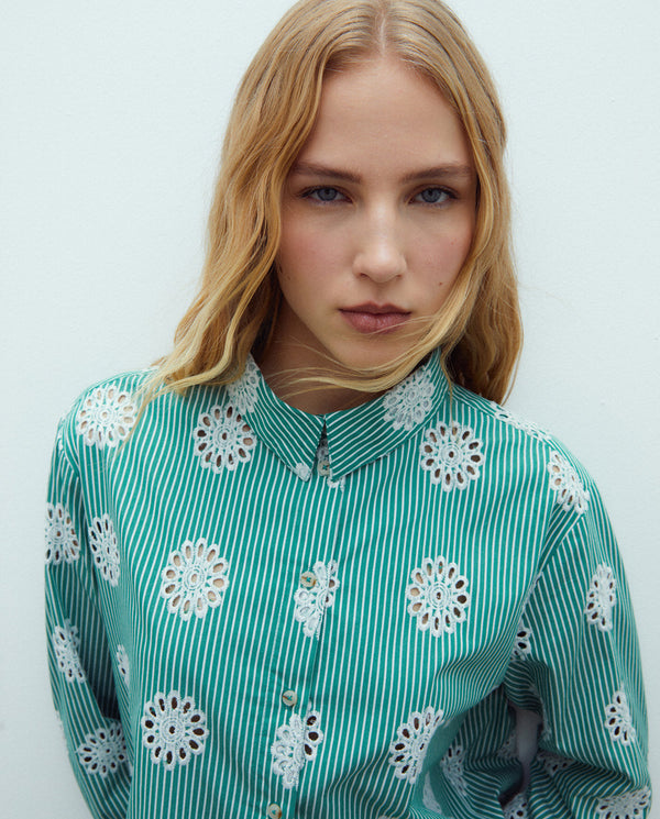 ANDAM embroidered Swiss Stripe Shirt - Green-6