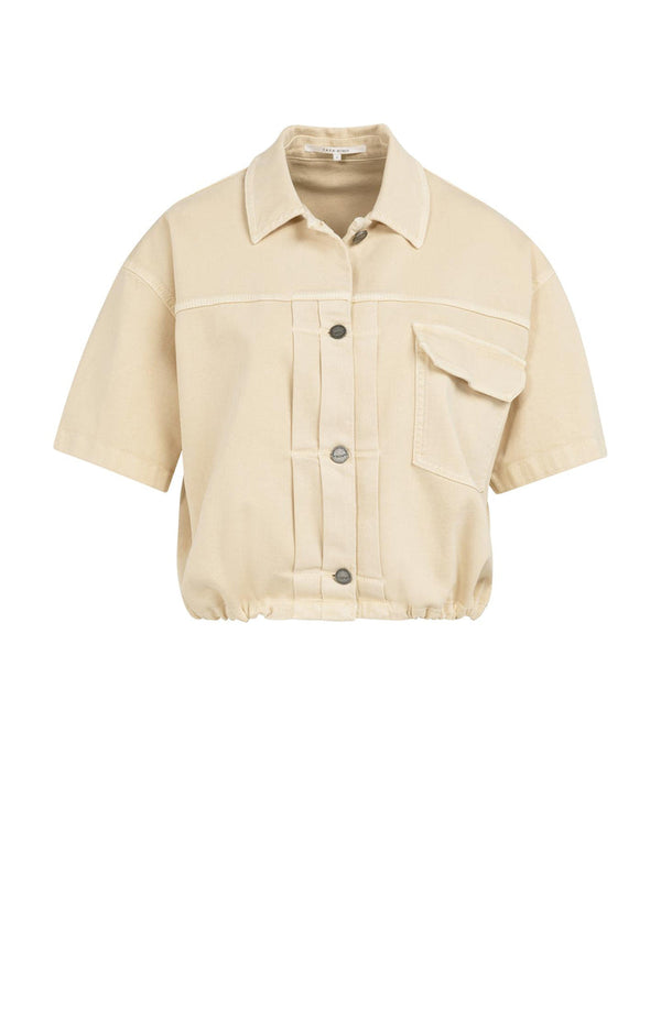 YAYA Oversized Denim Jacket with Short Sleeves -Warm Beige