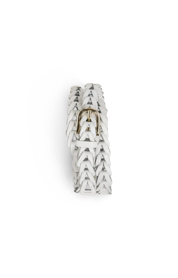 YAYA Braided Leather Belt with Buckle - Ivory White