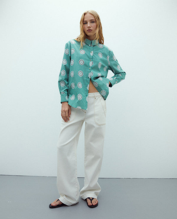ANDAM embroidered Swiss Stripe Shirt - Green-6