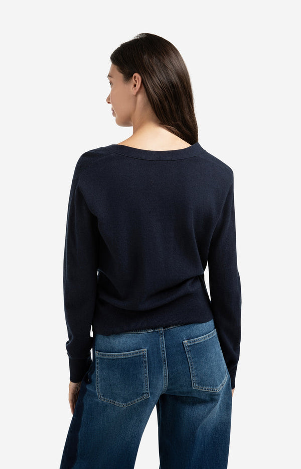 YAYA V-neck Tie Waist Cardigan - InkwellBlue