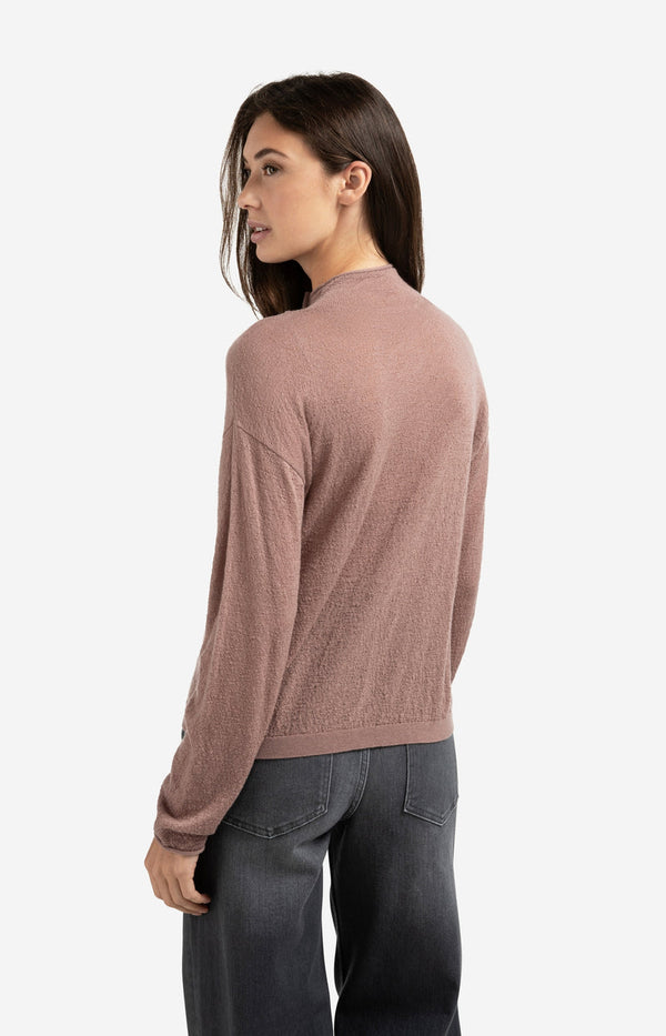 YAYA Knitted High Neckline Cardigan- Blush Pink