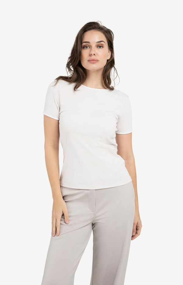 YAYA T-shirt with contrasting trim and round neck -Gray Lilac