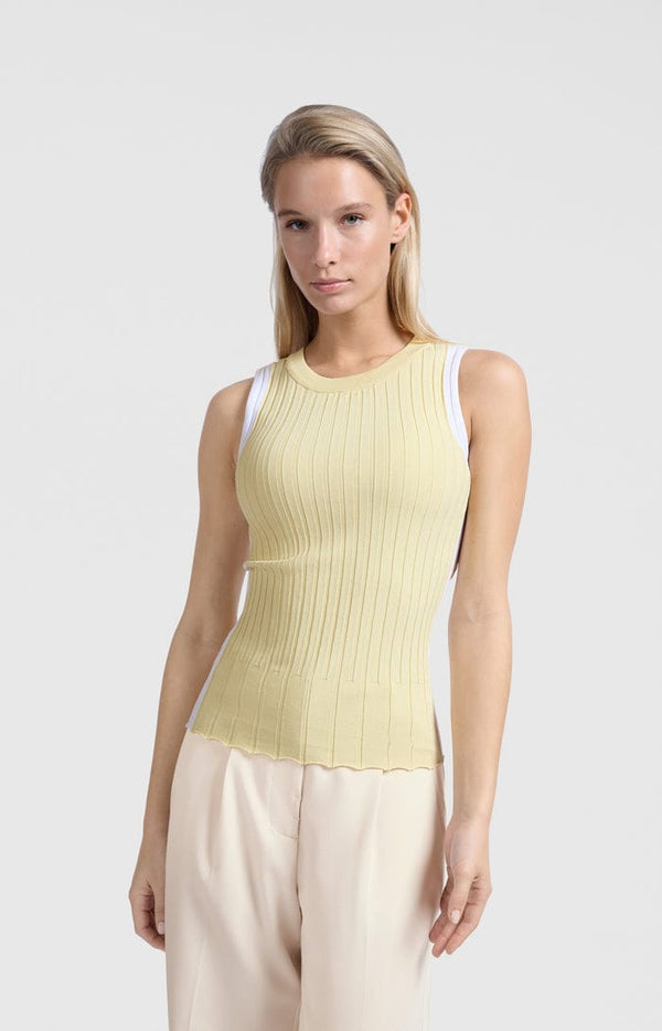 Yaya Ribbed tanktop with contrasting details-Frozen Dew Sand Dressin