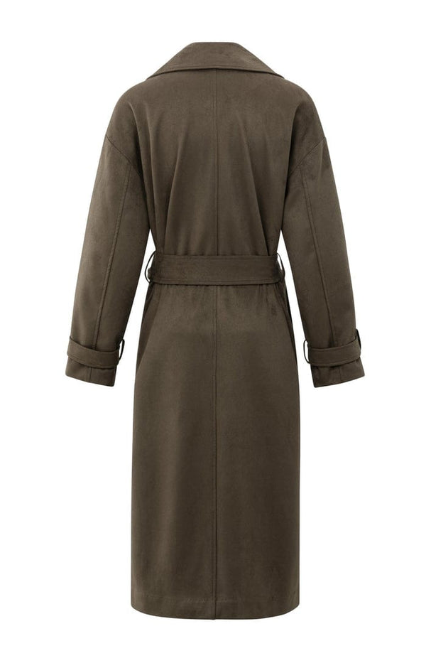 YAYA Long Lenth Oversized Suedine Coat - Brown