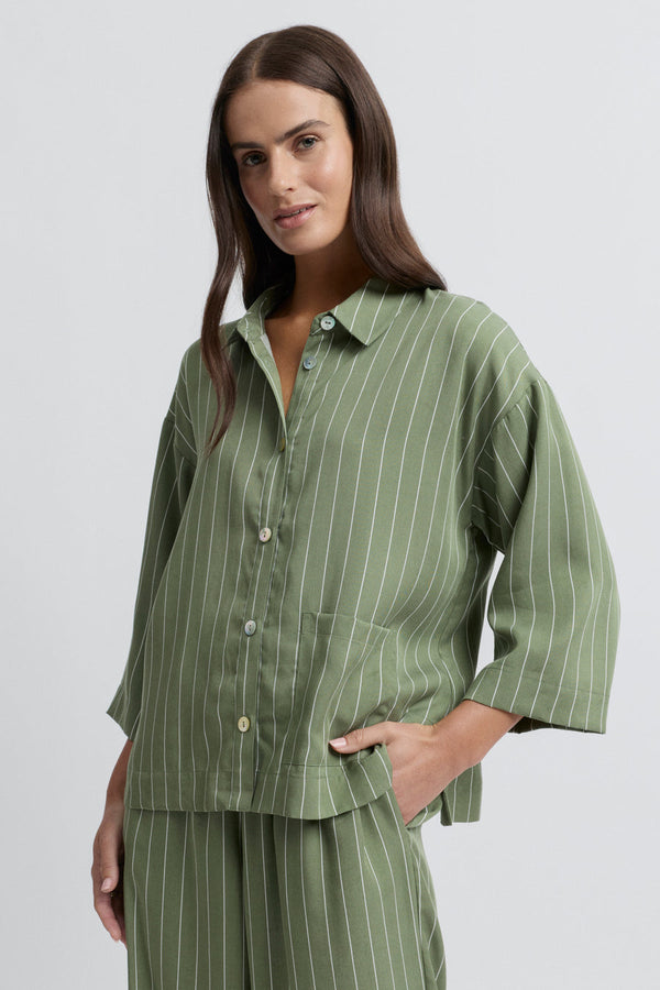 Yarra Trail Lichen Shacket - Moss/White