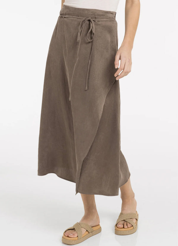 YAYA Midi Skirt with Wrap Effect & Tie belt - Washed Brown