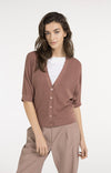 YAYA Batwing Cardigan with Short Sleeves & Button Closure - Burlwood Pink Melange