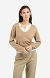 YAYA Sweater with layered look and contrast neckline - Khaki Green Dressin