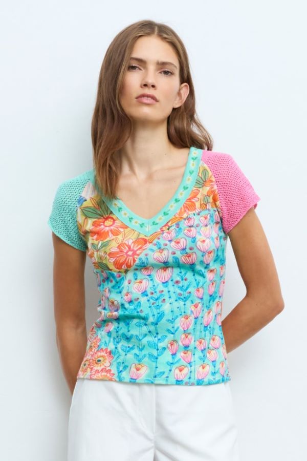 Aldo Martins Floral Print T-Shirt with Collar - Multicolour