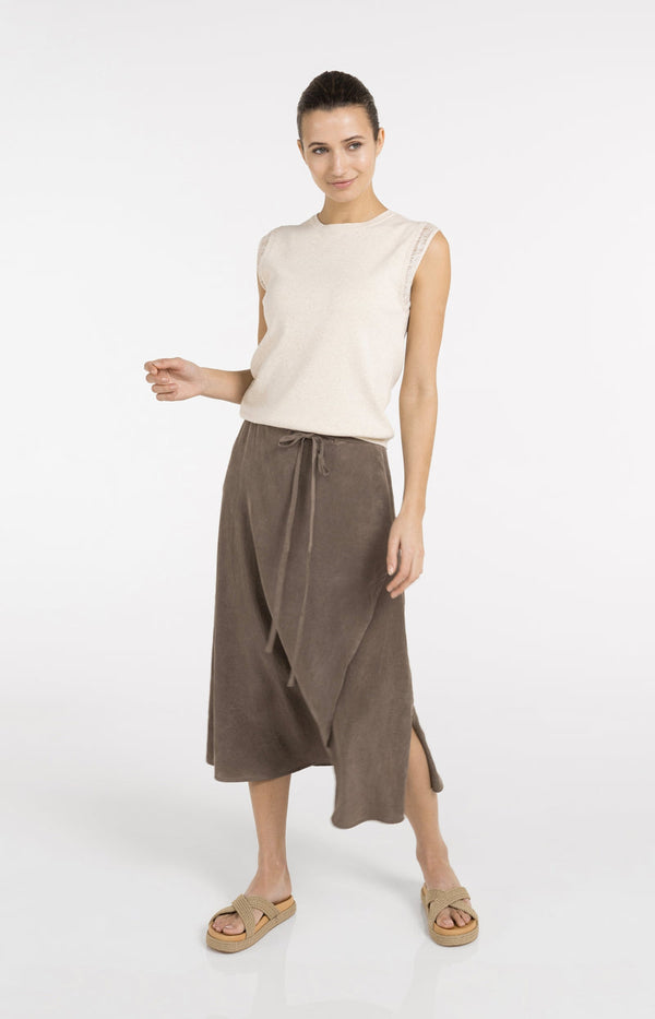 YAYA Midi Skirt with Wrap Effect & Tie belt - Washed Brown