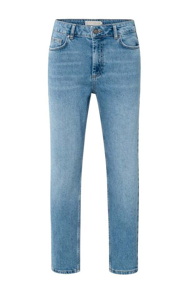 YAYA Mid Waist Boyfriend Denim - Blue Denim