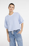 YAYA Woven T-Shirt with Balloon Sleeves and Zip - Light Blue